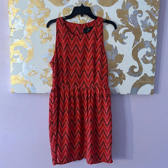 Jack B.B. Dakota Size Large Red Chevron Print Tank Dress - Picture 1 of 9